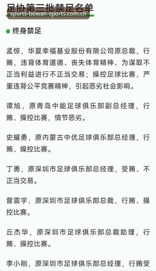 bowan官网 中国足协第三批禁足名单解读:足球乱象整治的实用分析